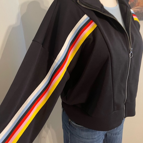 EXPRESS One Eleven Black Track Jacket with Rainbow Arm Accents ~ Medium - Picture 3 of 7